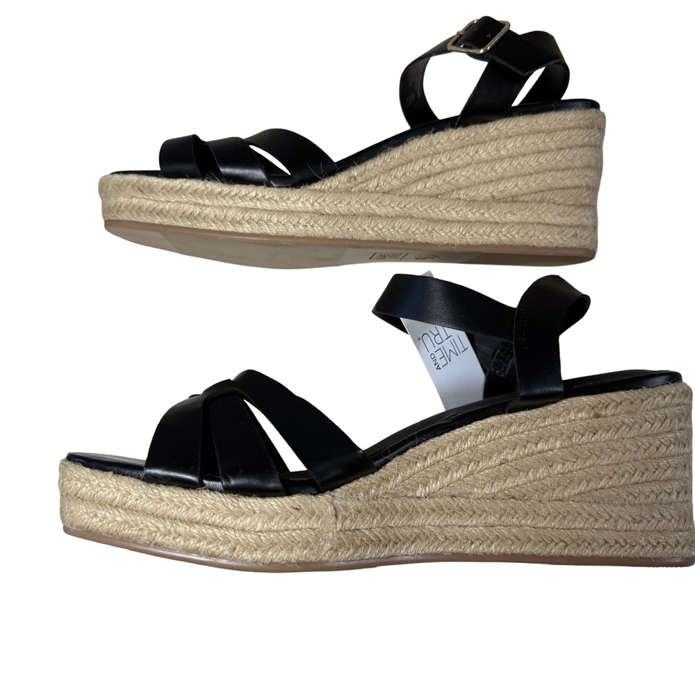 Time and Tru Black Espadrille Wedge Sandals Size 11 NWT - Picture 5 of 11